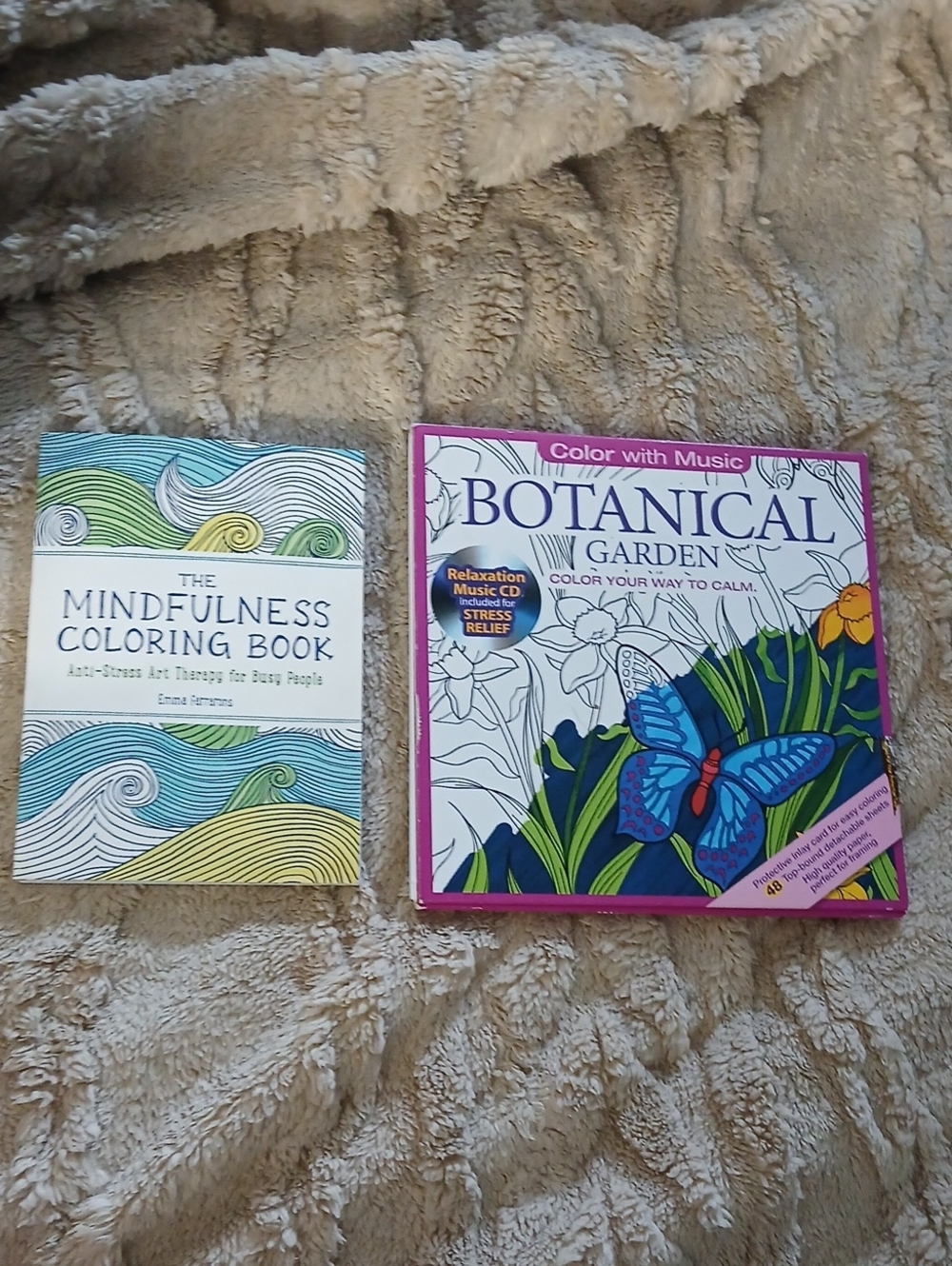 Botanical Garden & Mindfulness Coloring Book Set - Blue, Green, White Covers